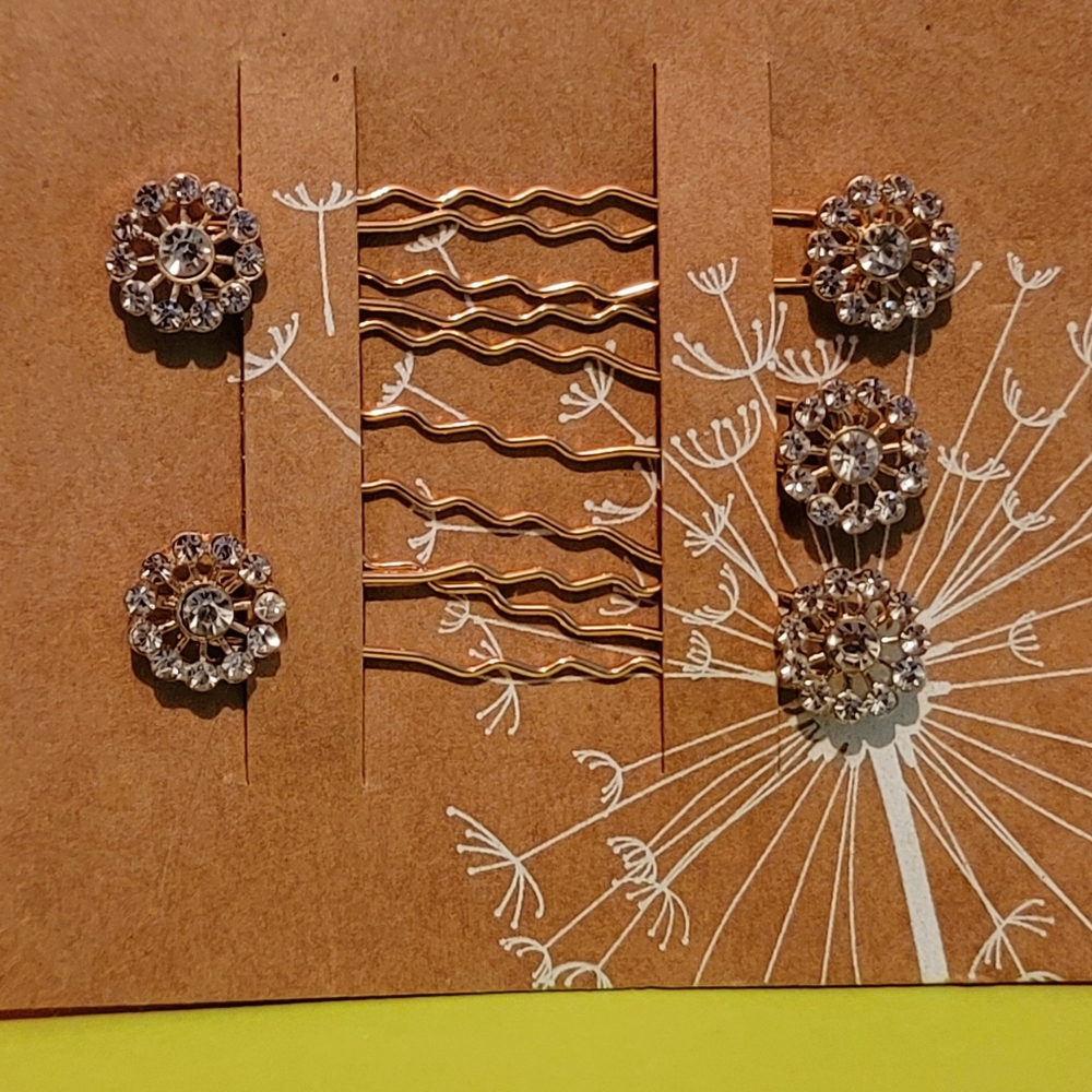 Floral Rhinestone Luxury Bobby Pins with Goldtone Overlay